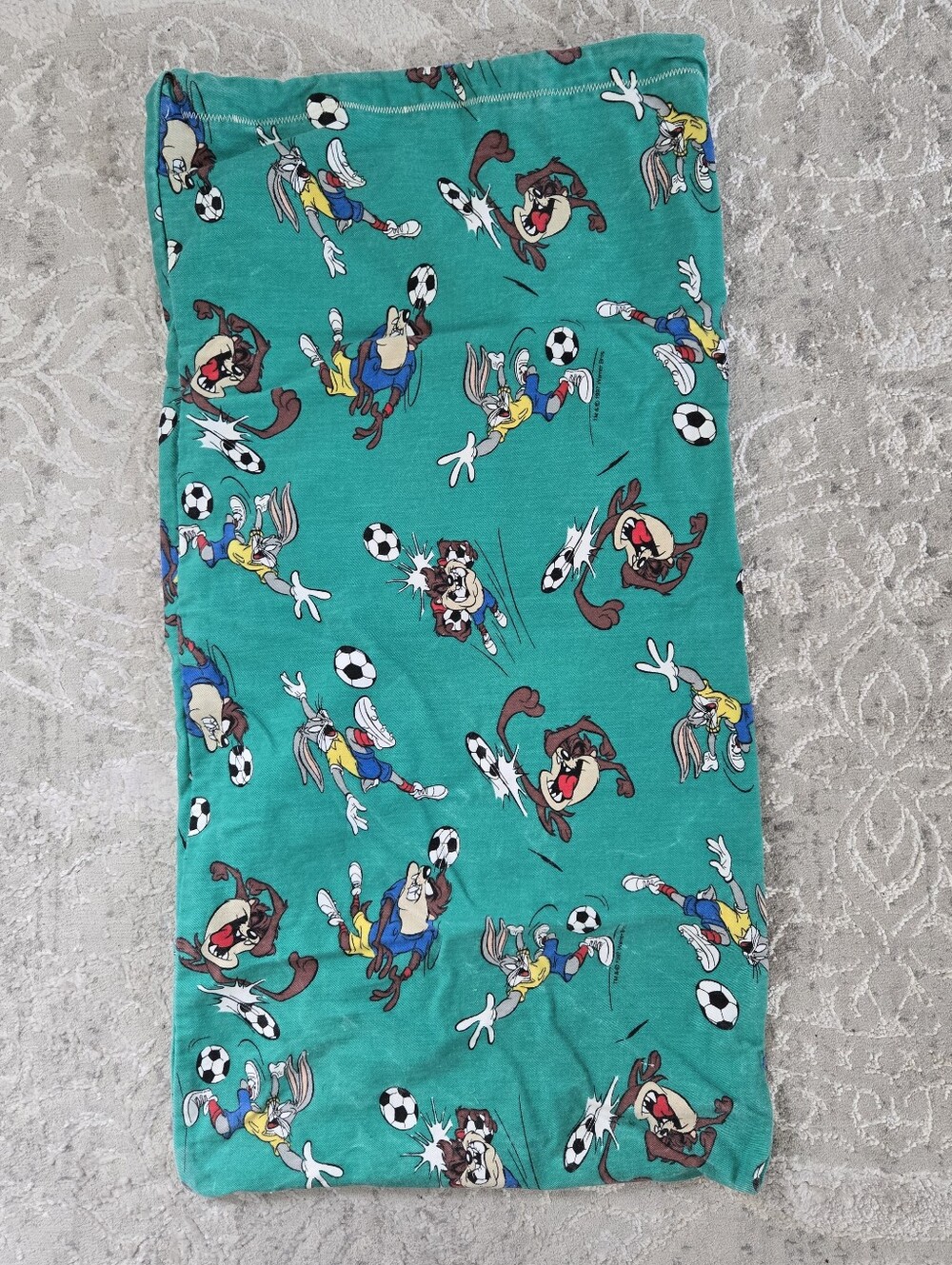 Vintage 90s Looney Tunes Tazmanian Devil Bugs Bunny Soccer Turquoise Pillowcase